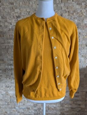 Vintage 90s Land's End 100% Cotton Women's Cardigan Sweater 2 Pc Set Yellow Sz S